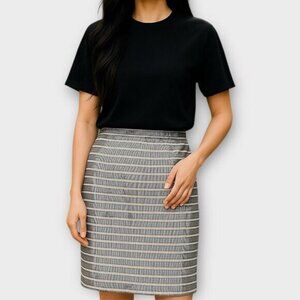 ANN TAYLOR Pencil Skirt Sz 12 Ivory Beige Black Stripe